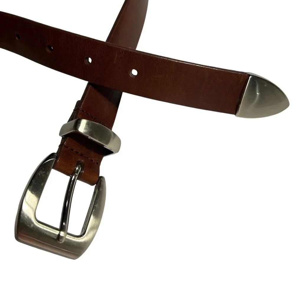 Relativity Brown Genuine Leather Belt Silver Buckle Metal Tip Large (30